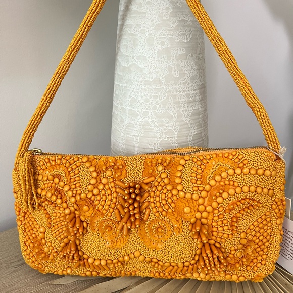 MANGO YELLOW VIRAL BEADED BAG HANDCRAFTED NWT - Picture 4 of 6